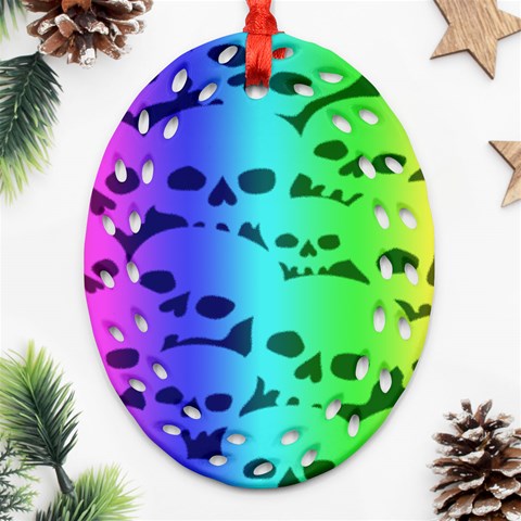 Rainbow Skull Collection Oval Filigree Ornament (Two Sides) from ArtsNow.com Front