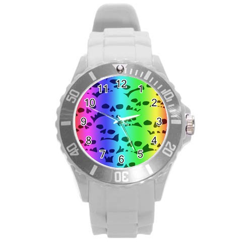 Rainbow Skull Collection Round Plastic Sport Watch (L) from ArtsNow.com Front