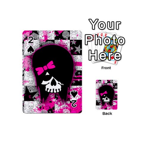 Scene Kid Girl Skull Playing Cards 54 Designs (Mini) from ArtsNow.com Front - Spade2
