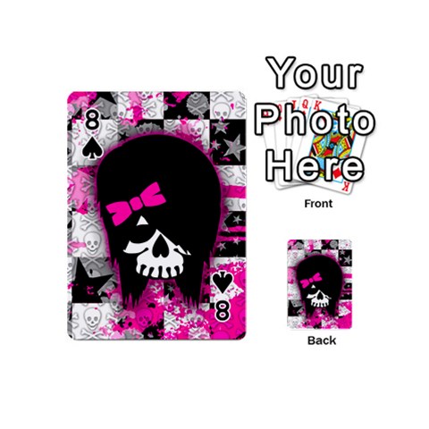 Scene Kid Girl Skull Playing Cards 54 Designs (Mini) from ArtsNow.com Front - Spade8