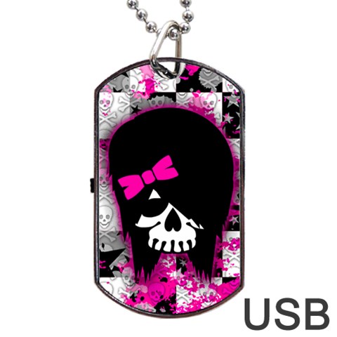 Scene Kid Girl Skull Dog Tag USB Flash (Two Sides) from ArtsNow.com Front