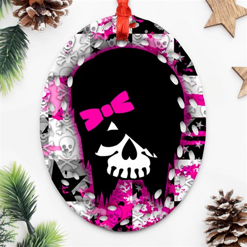 Scene Kid Girl Skull Ornament (Oval Filigree) from ArtsNow.com Front