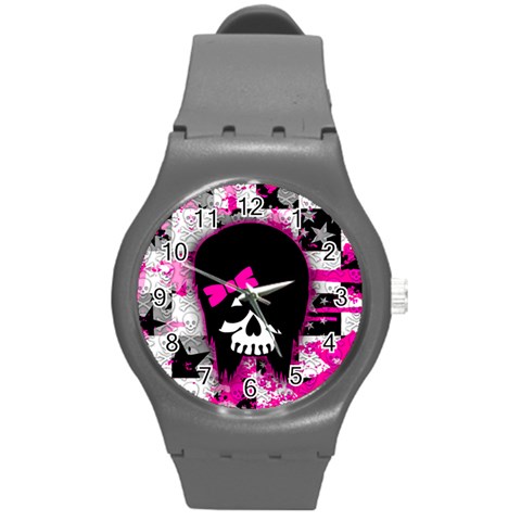 Scene Kid Girl Skull Round Plastic Sport Watch (M) from ArtsNow.com Front