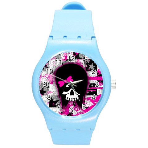 Scene Kid Girl Skull Round Plastic Sport Watch (M) from ArtsNow.com Front