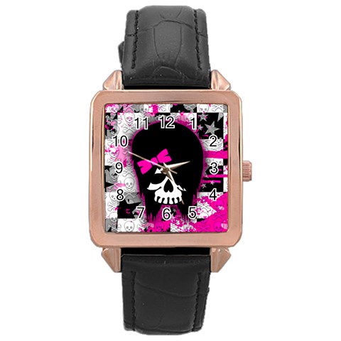 Scene Kid Girl Skull Rose Gold Leather Watch  from ArtsNow.com Front