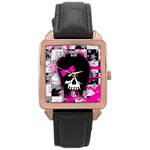 Scene Kid Girl Skull Rose Gold Leather Watch 