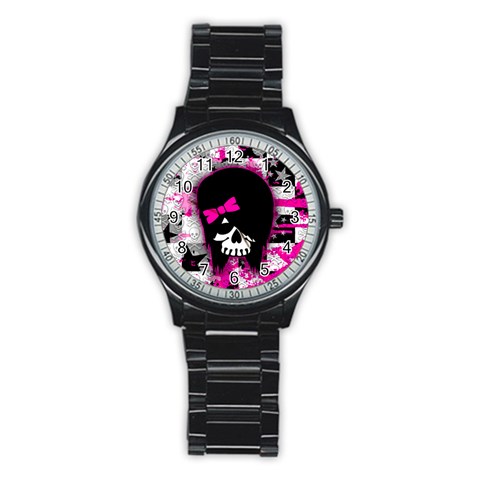 Scene Kid Girl Skull Stainless Steel Round Watch from ArtsNow.com Front