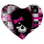 Scene Kid Girl Skull Large 19  Premium Flano Heart Shape Cushion