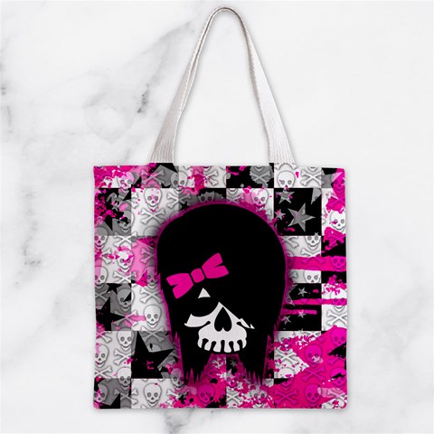 Scene Kid Girl Skull Zipper Grocery Tote Bag from ArtsNow.com Front