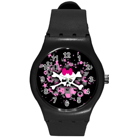 Scene Skull Splatter Round Plastic Sport Watch (M) from ArtsNow.com Front