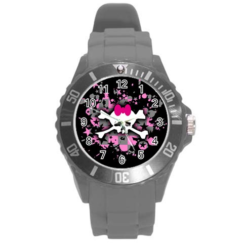 Scene Skull Splatter Round Plastic Sport Watch (L) from ArtsNow.com Front
