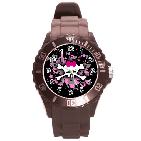 Scene Skull Splatter Round Plastic Sport Watch (L) from ArtsNow.com Front