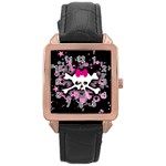 Scene Skull Splatter Rose Gold Leather Watch 