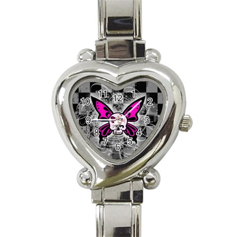Skull Butterfly Heart Italian Charm Watch from ArtsNow.com Front