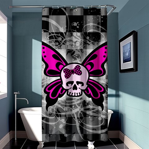Skull Butterfly Shower Curtain 36  x 72  (Stall) from ArtsNow.com Curtain(36 X72 ) - 33.26 x66.24  Curtain(36 X72 )