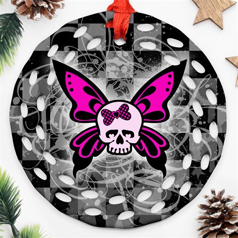 Skull Butterfly Ornament (Round Filigree) from ArtsNow.com Front