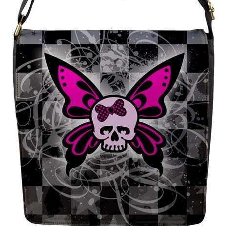 Skull Butterfly Flap Closure Messenger Bag (S) from ArtsNow.com Front