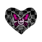 Skull Butterfly Standard 16  Premium Flano Heart Shape Cushion 