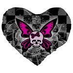 Skull Butterfly Large 19  Premium Flano Heart Shape Cushion