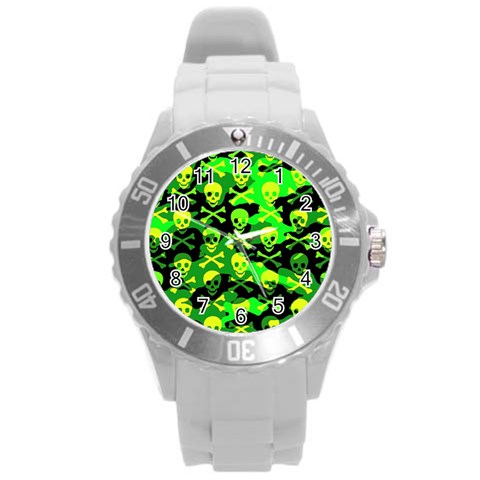 Skull Camouflage Round Plastic Sport Watch (L) from ArtsNow.com Front