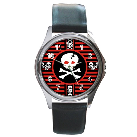 Skull Cross Round Metal Watch from ArtsNow.com Front