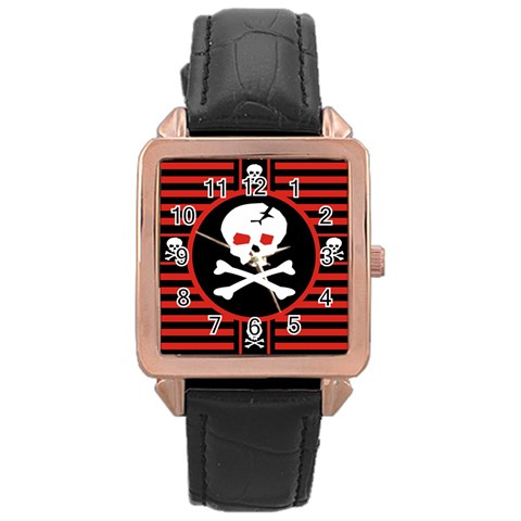 Skull Cross Rose Gold Leather Watch  from ArtsNow.com Front