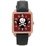 Skull Cross Rose Gold Leather Watch 