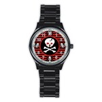 Skull Cross Stainless Steel Round Watch