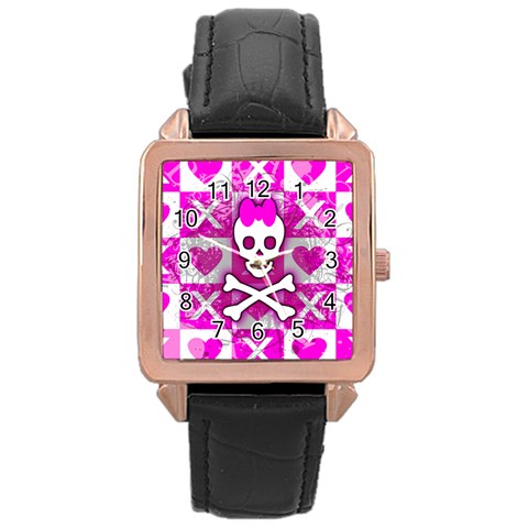 Skull Princess Rose Gold Leather Watch  from ArtsNow.com Front