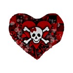 Skull Romance  Standard 16  Premium Flano Heart Shape Cushion 