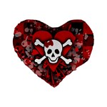 Skull Romance  Standard 16  Premium Flano Heart Shape Cushion 