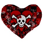 Skull Romance  Large 19  Premium Flano Heart Shape Cushion