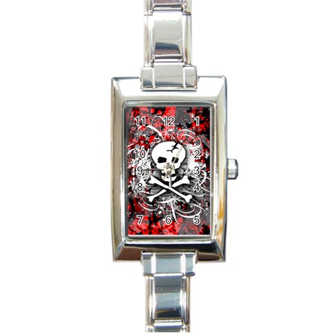 Skull Splatter Rectangle Italian Charm Watch from ArtsNow.com Front