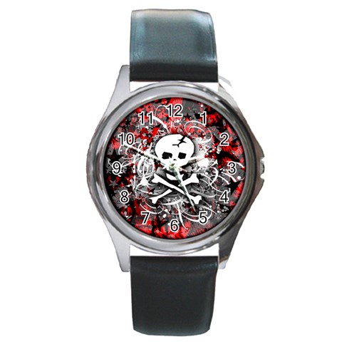 Skull Splatter Round Metal Watch from ArtsNow.com Front