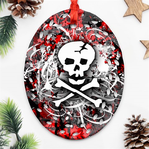 Skull Splatter Oval Filigree Ornament (Two Sides) from ArtsNow.com Front