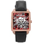 Skull Splatter Rose Gold Leather Watch 