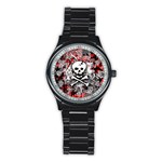 Skull Splatter Stainless Steel Round Watch