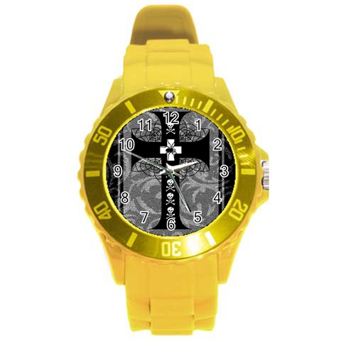 Spider Web Cross Round Plastic Sport Watch (L) from ArtsNow.com Front
