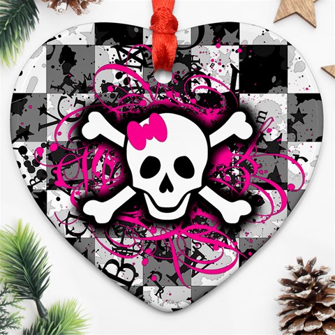 Splatter Girly Skull Ornament (Heart) from ArtsNow.com Front