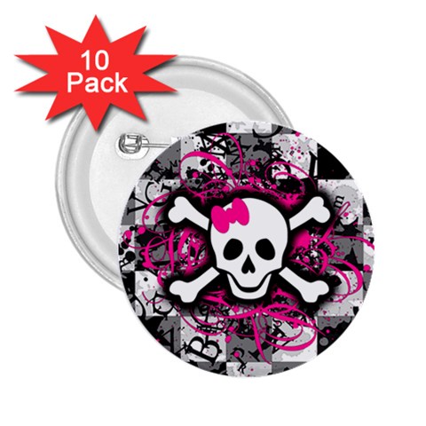 Splatter Girly Skull 2.25  Button (10 pack) from ArtsNow.com Front