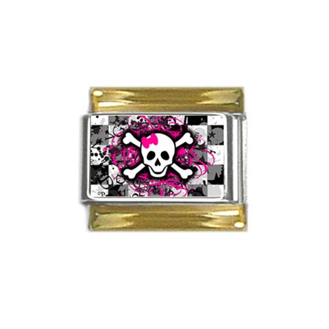 Splatter Girly Skull Gold Trim Italian Charm (9mm) from ArtsNow.com Front