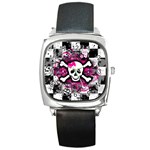 Splatter Girly Skull Square Metal Watch