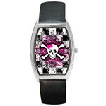 Splatter Girly Skull Barrel Style Metal Watch