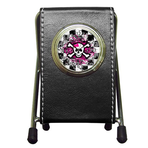 Splatter Girly Skull Pen Holder Desk Clock from ArtsNow.com Front