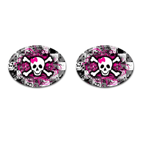 Splatter Girly Skull Cufflinks (Oval) from ArtsNow.com Front(Pair)