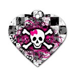 Splatter Girly Skull Dog Tag Heart (One Side)