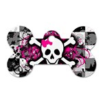 Splatter Girly Skull Dog Tag Bone (One Side)