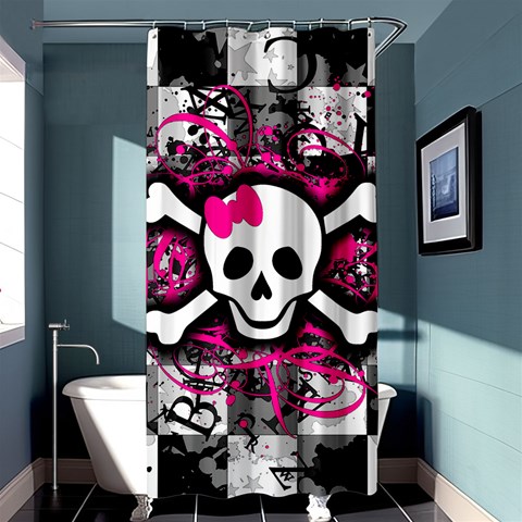Splatter Girly Skull Shower Curtain 36  x 72  (Stall) from ArtsNow.com Curtain(36 X72 ) - 33.26 x66.24  Curtain(36 X72 )