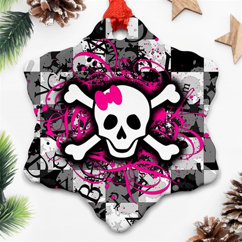 Splatter Girly Skull Snowflake Ornament (Two Sides) from ArtsNow.com Front