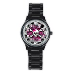 Splatter Girly Skull Stainless Steel Round Watch